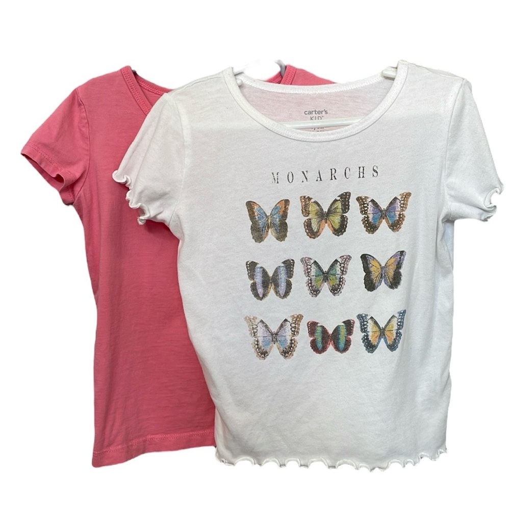 CARTERS UEC Girls Sz 6/6x lot of two short sleeve shirts pink white butterfly 🦋